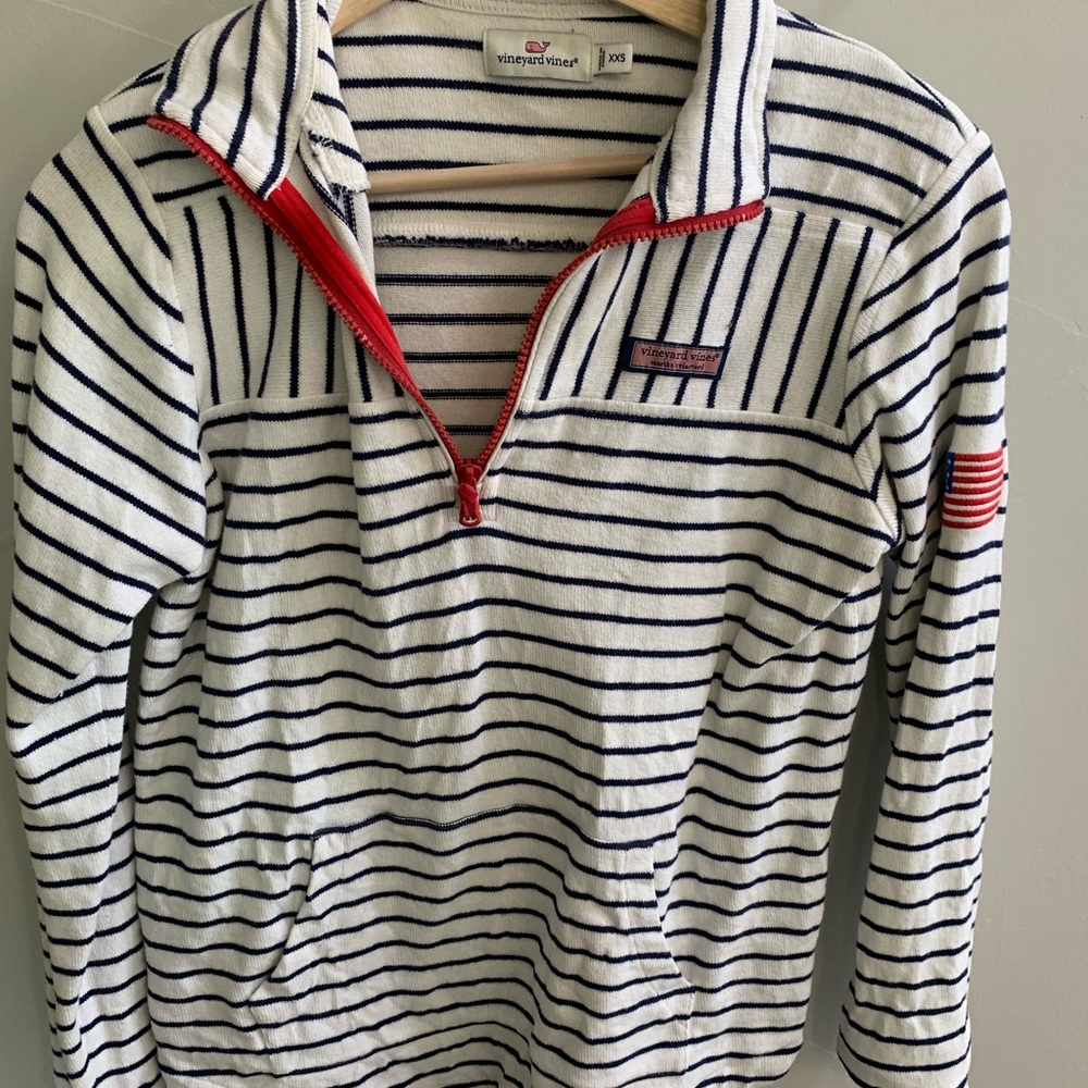 Vineyard Vines Navy and White Striped Zip-Up